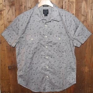 Lucky Brand Med Button Up Gray Shirt Short Sleeve Men’s Classic Fit Stretch Move